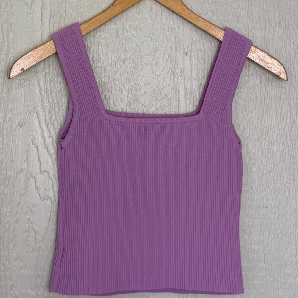 And Now This Womens Ribbed Square Neck Knit Tank Top Purple Small Sleeveless - Picture 2 of 7